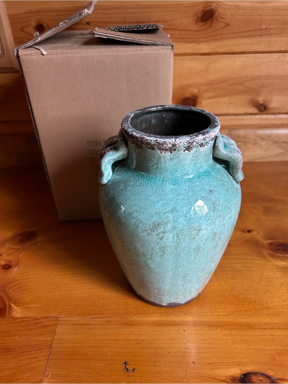 Turquoise Ceramic Urn / Vase with Rustic Finish